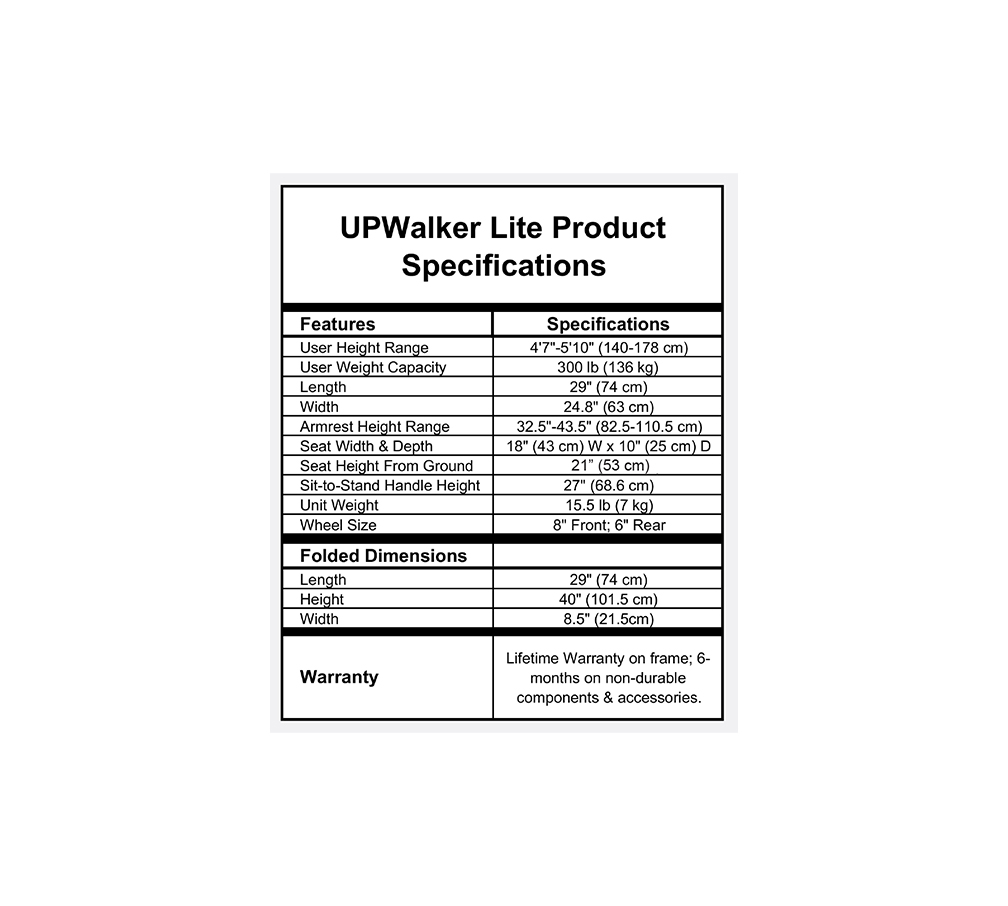 UPWalker Lite Specs