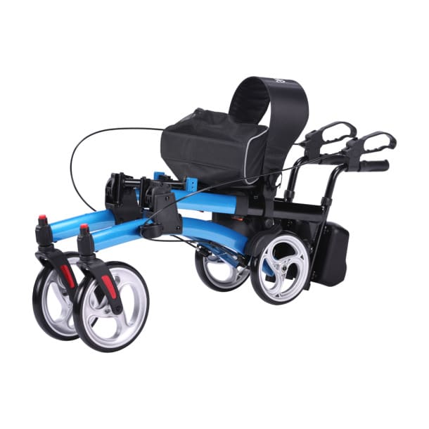 Upright Walker, 4 Wheel Rollator, 1EA, Blue