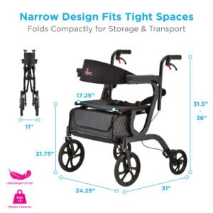 Exclusive Nova Gemini 2 In 1 Rollator Transport Chair - AME