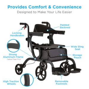 Exclusive Nova Gemini 2 In 1 Rollator Transport Chair - AME